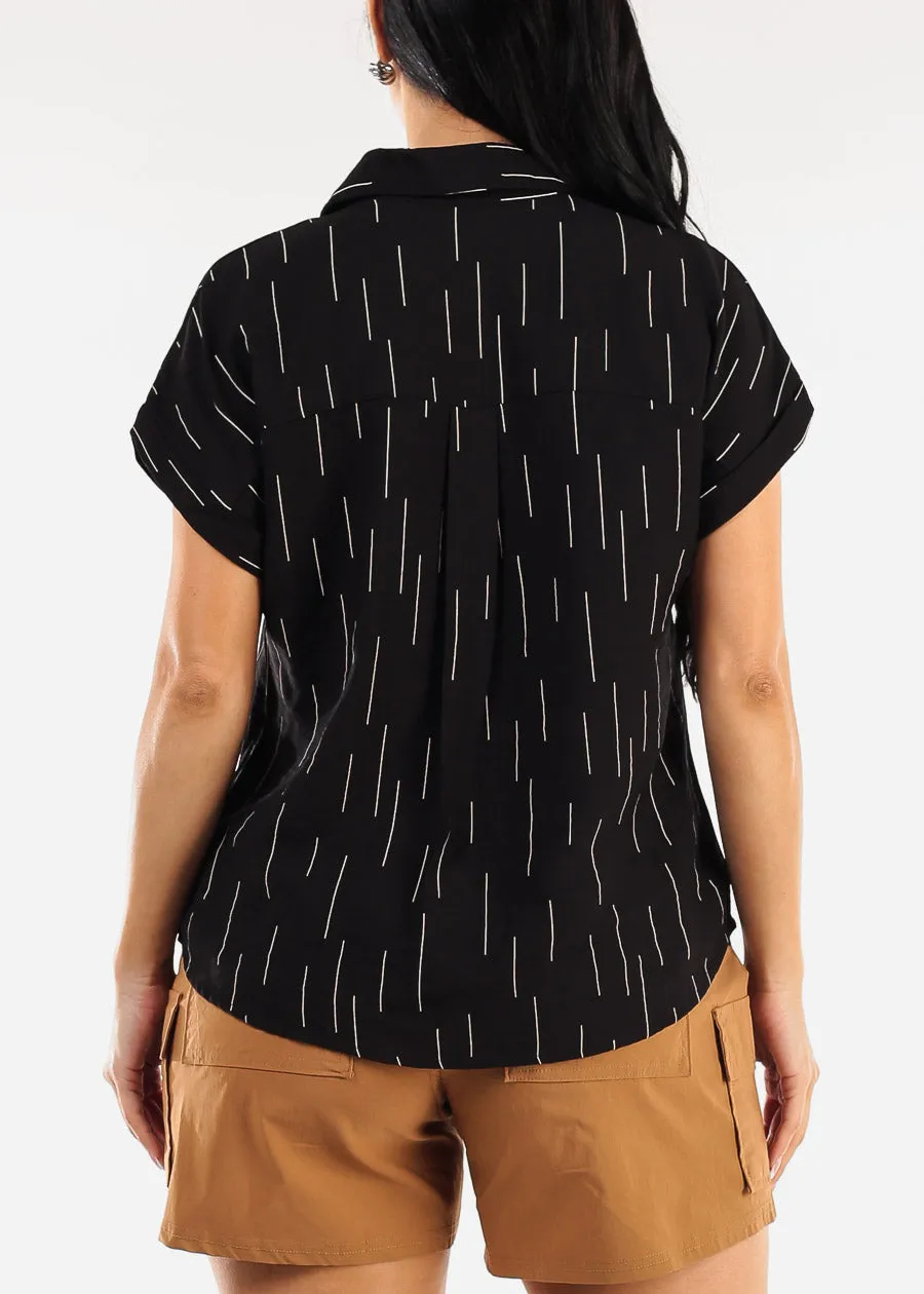 Short Sleeve Button Down Printed Collared Blouse Black sold by Moda product image thumbnail 4