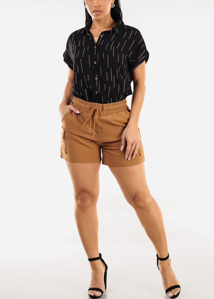 Short Sleeve Button Down Printed Collared Blouse Black sold by Moda product image thumbnail 2