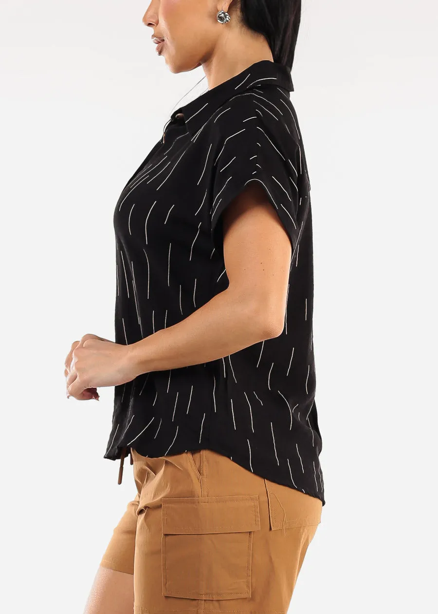 Short Sleeve Button Down Printed Collared Blouse Black sold by Moda product image thumbnail 3