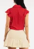 Short Sleeve Front Tie Polka Dot Blouse Red sold by Moda
