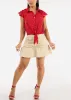 Short Sleeve Front Tie Polka Dot Blouse Red sold by Moda