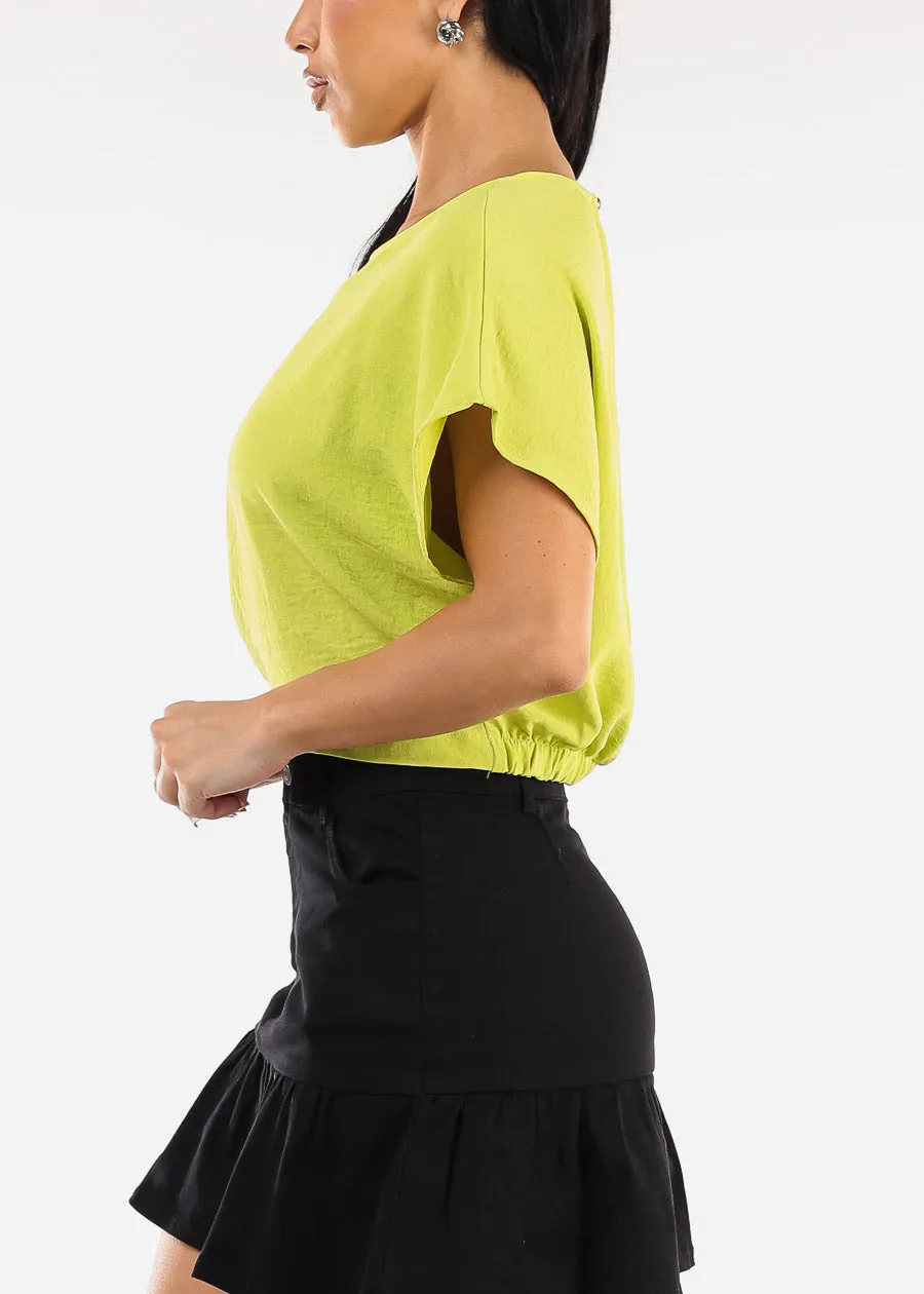 Short Dolman Sleeve Round Neckline Blouse Lime sold by Moda product image thumbnail 3