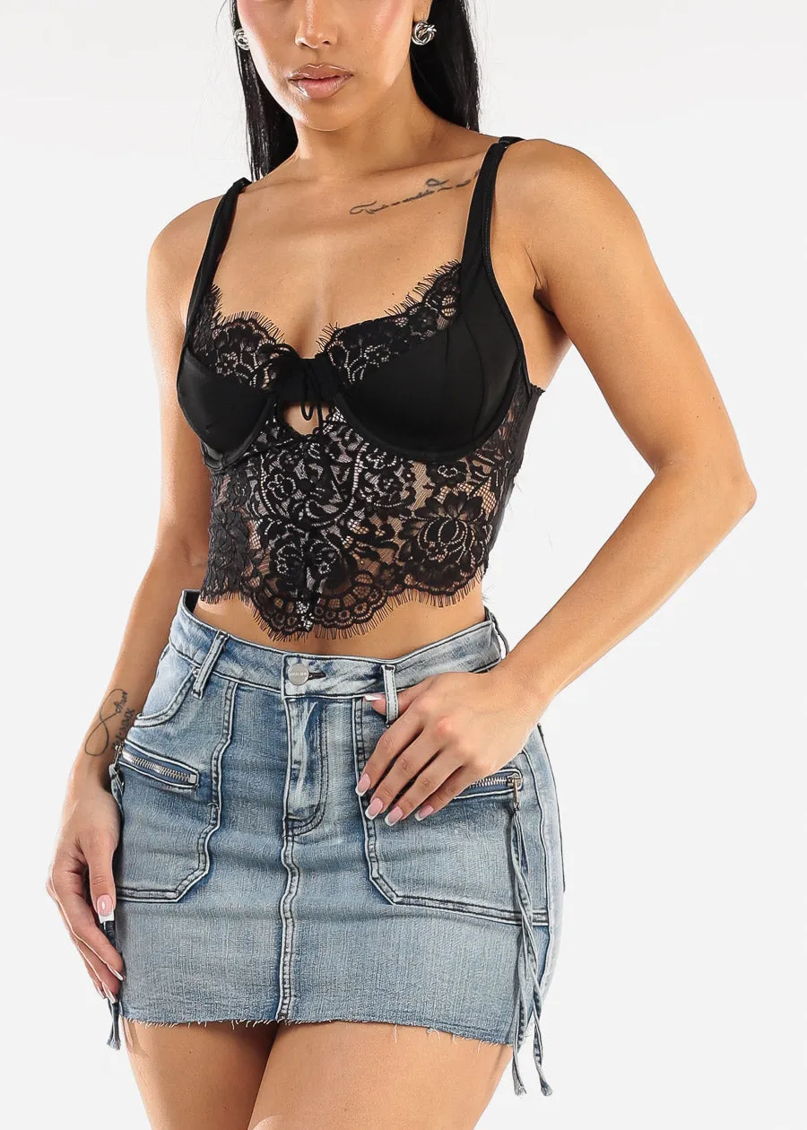 Sleeveless Sweetheart Neckline Lace Crop Top Black sold by Moda product image thumbnail 4
