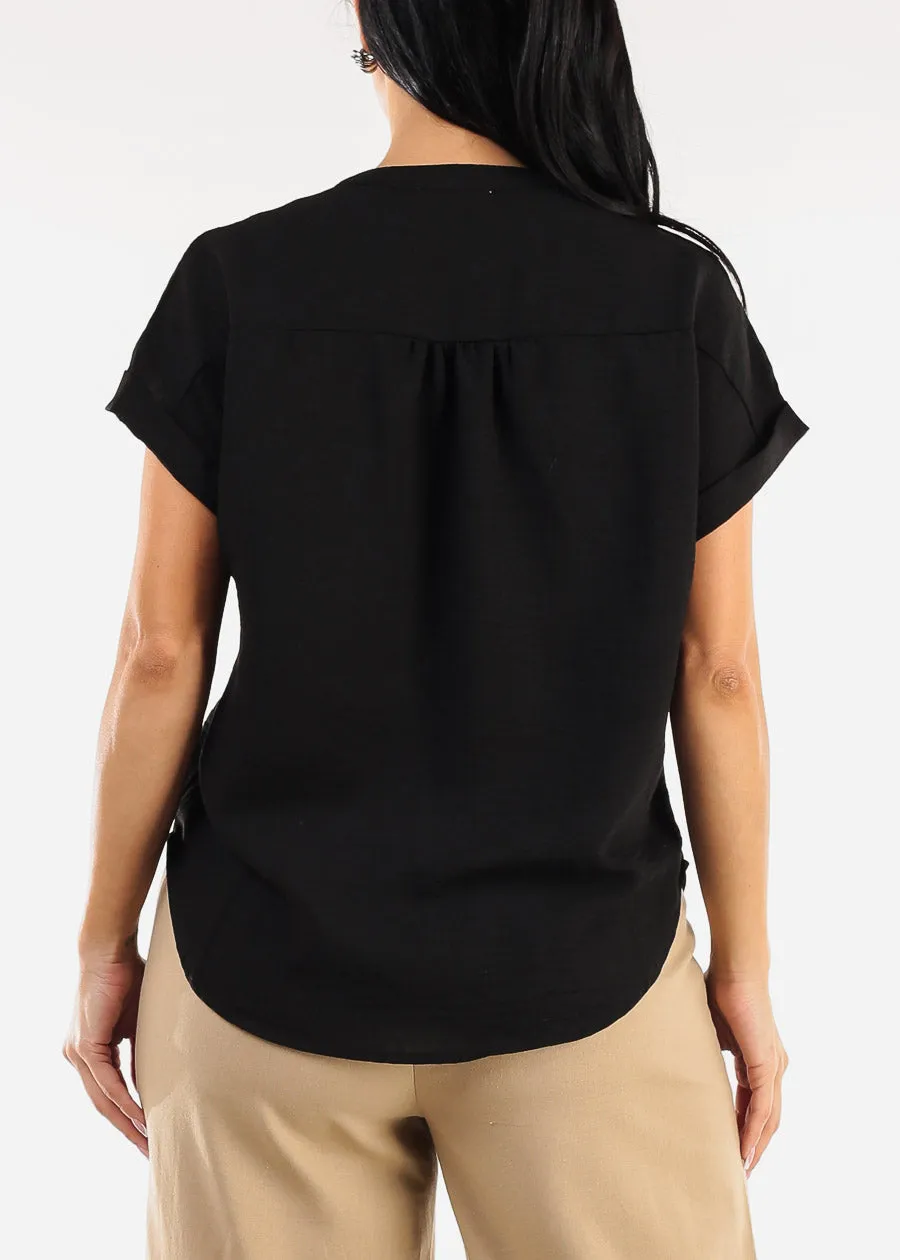 Short Sleeve Button Up Linen Blouse Black sold by Moda product image thumbnail 4