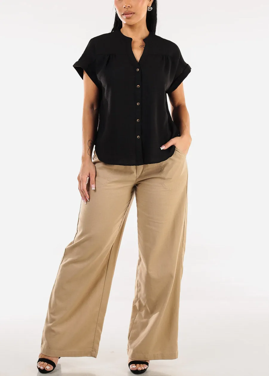 Short Sleeve Button Up Linen Blouse Black sold by Moda product image thumbnail 2
