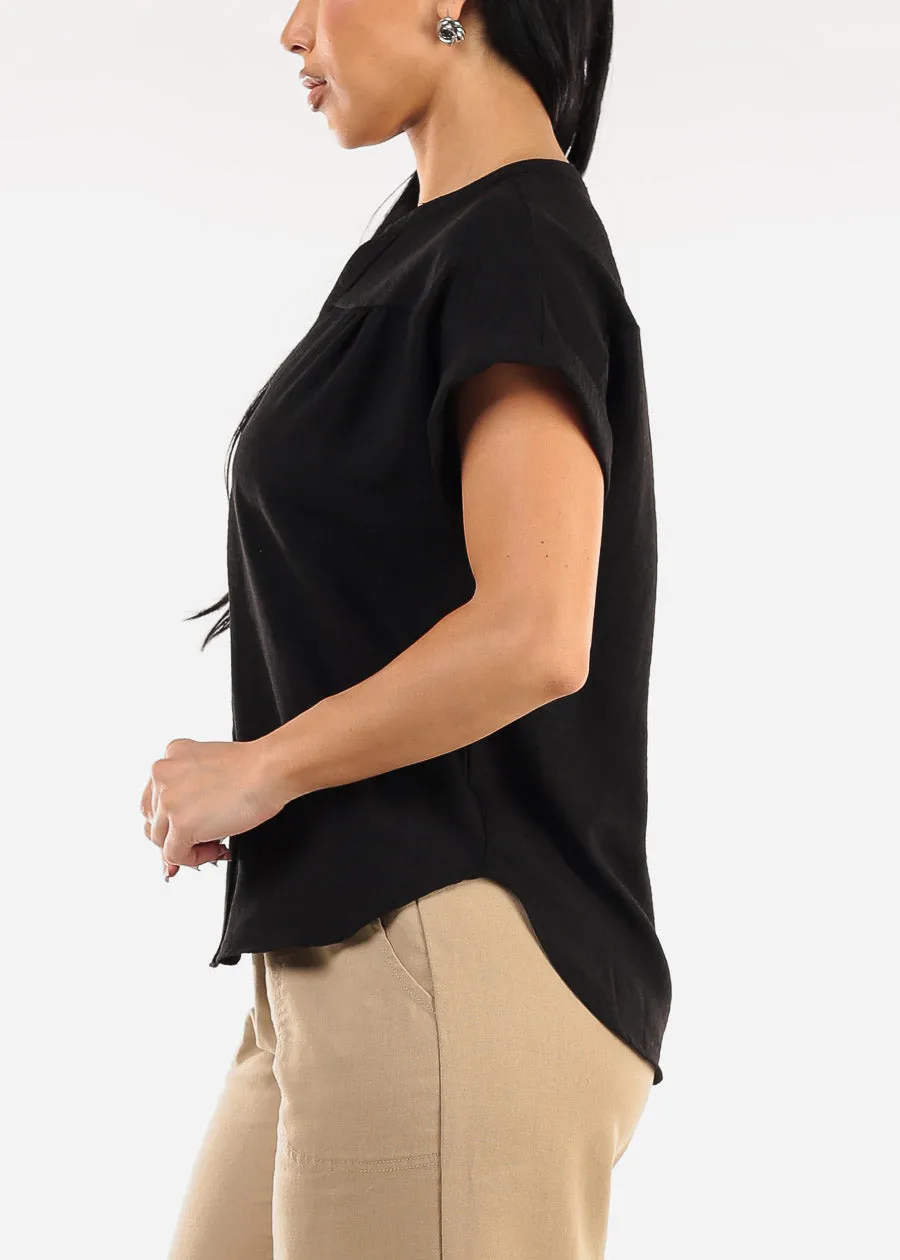 Short Sleeve Button Up Linen Blouse Black sold by Moda product image thumbnail 3