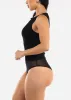 Sleeveless Boat Neckline Mesh Thong Bodysuit Black sold by Moda