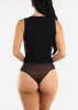 Sleeveless Boat Neckline Mesh Thong Bodysuit Black sold by Moda