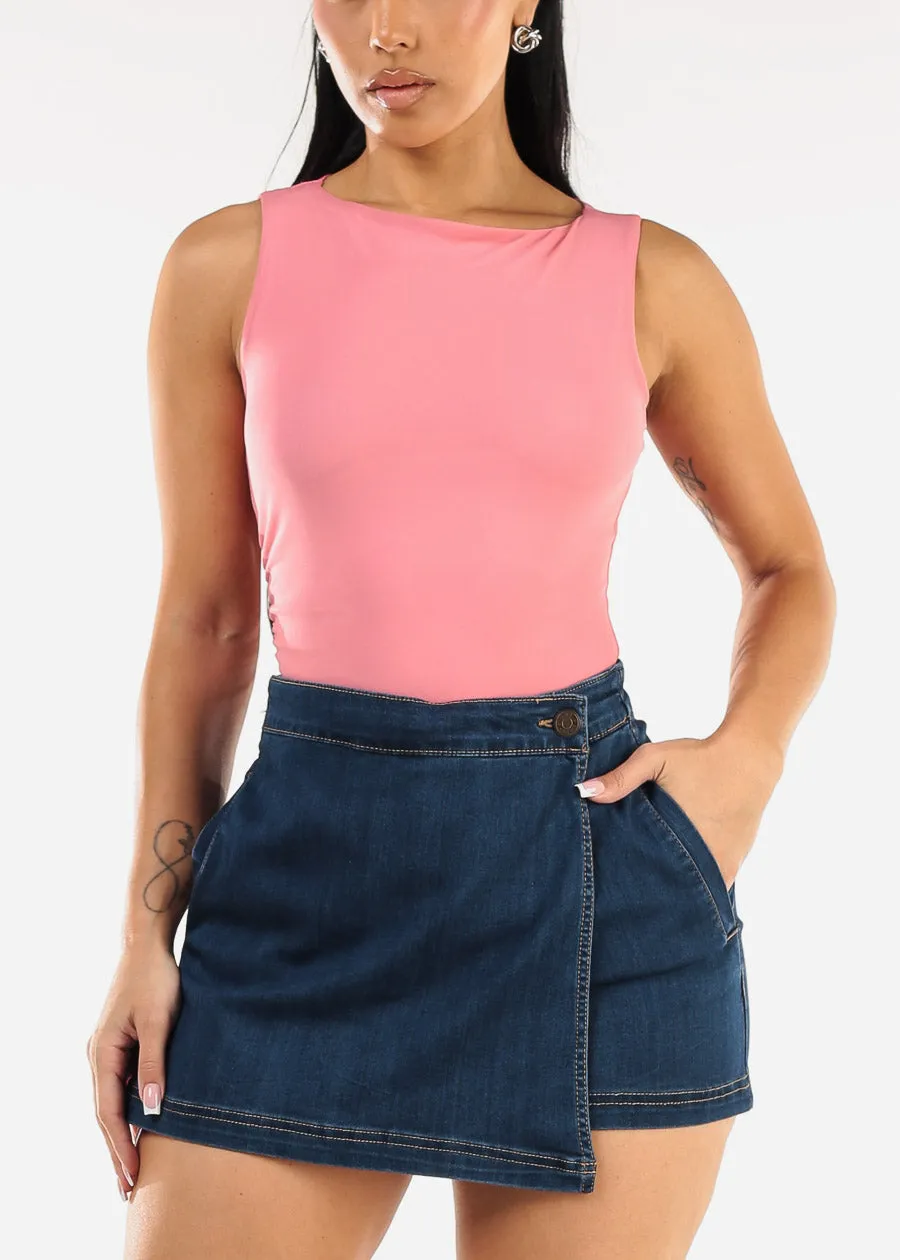 Sleeveless Boat Neckline Mesh Thong Bodysuit Pink sold by Moda product image thumbnail 5