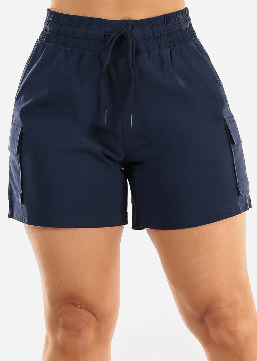High Waist Quick Dry Hyper Stretch Cargo Shorts Navy sold by Moda