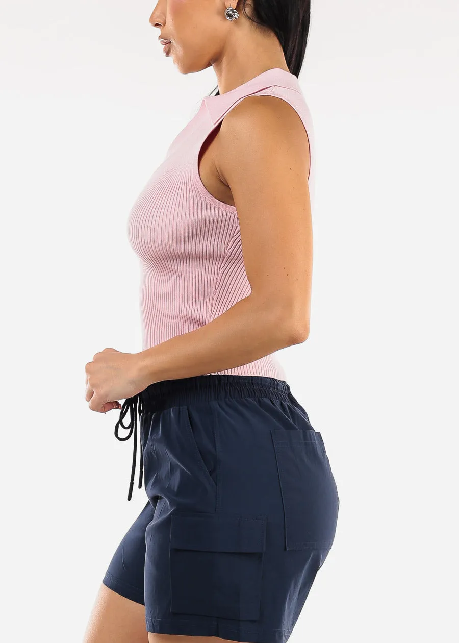 Sleeveless Collared Knit Crop Top Light Pink sold by Moda product image thumbnail 3