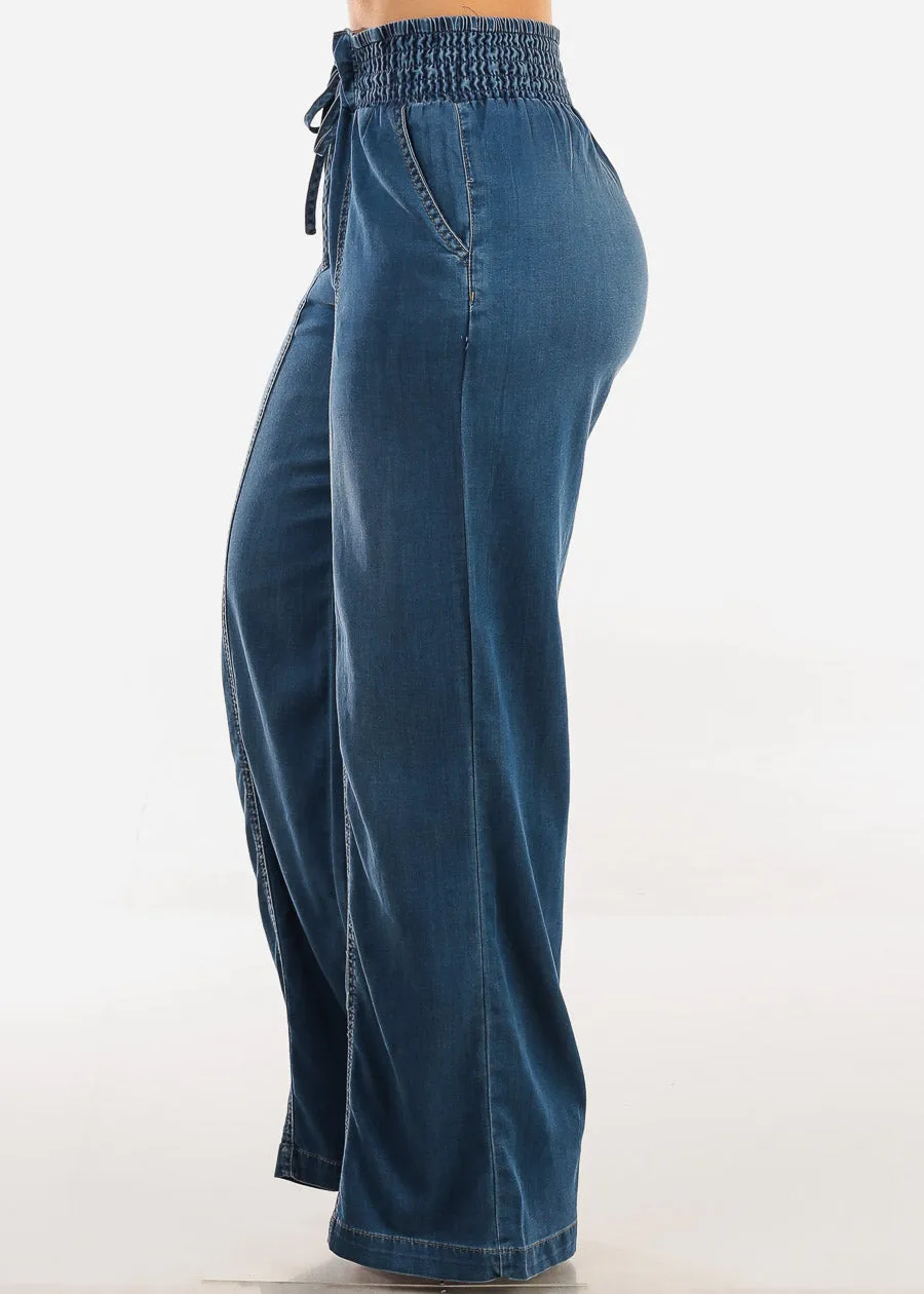 Smocked Spandex Waist Wide Leg Denim Pants Med Blue sold by Moda product image thumbnail 4