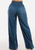 Smocked Spandex Waist Wide Leg Denim Pants Med Blue sold by Moda
