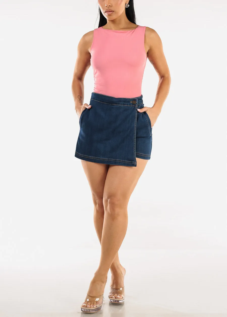 High Waist Wrap Front Denim Skort Med Wash sold by Moda product image thumbnail 2