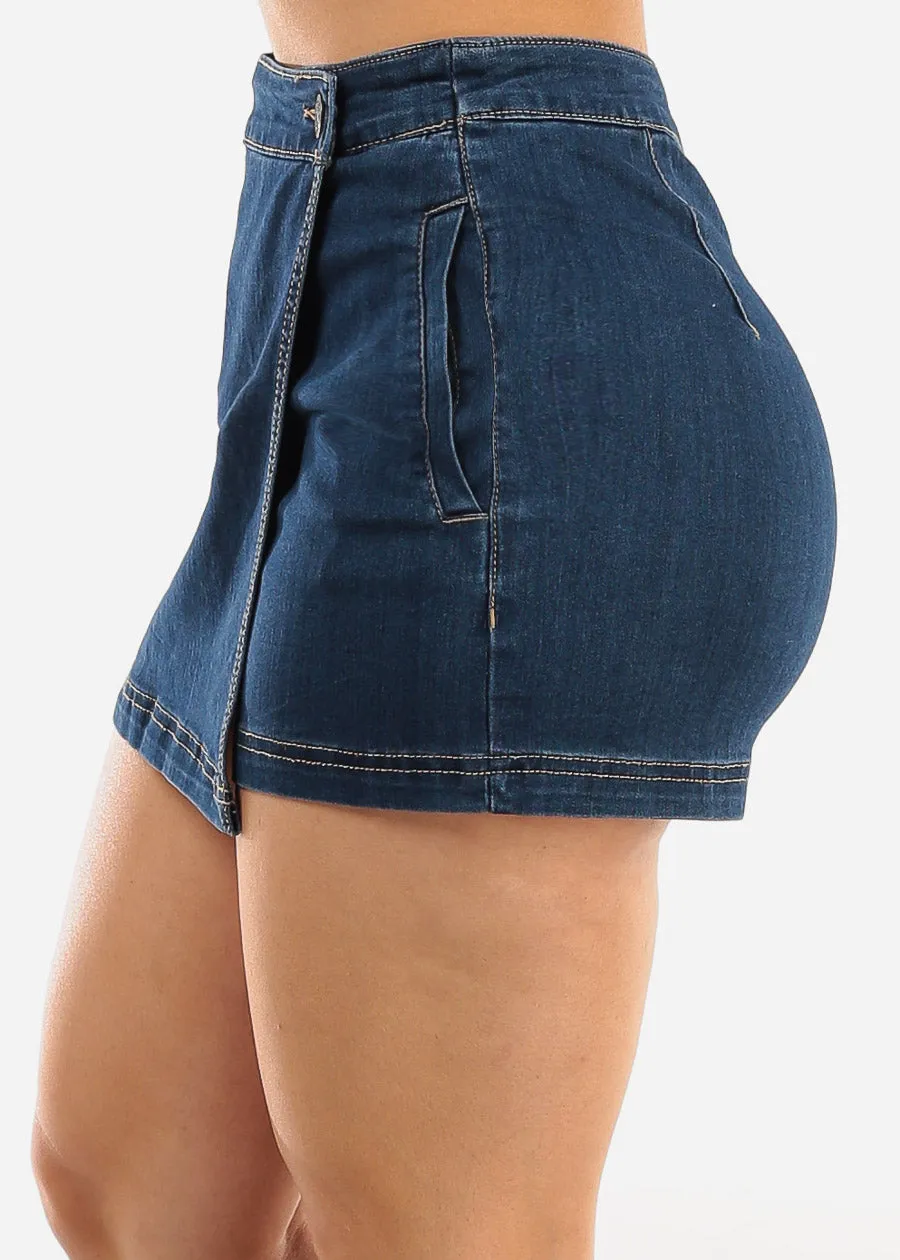 High Waist Wrap Front Denim Skort Med Wash sold by Moda product image thumbnail 3