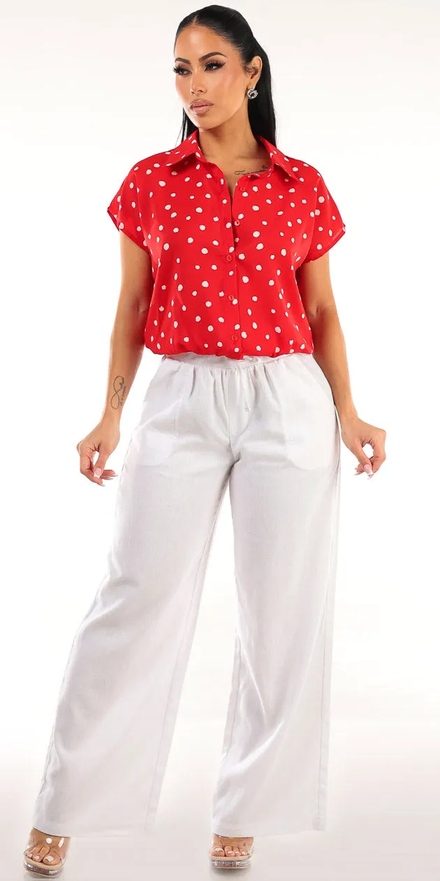 Polka Dot Linen Pants Set sold by Moda