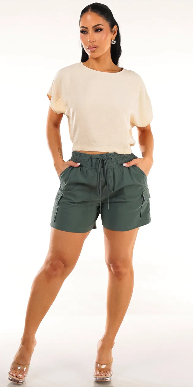 Beige Stretch Cargo Shorts Combo sold by Moda