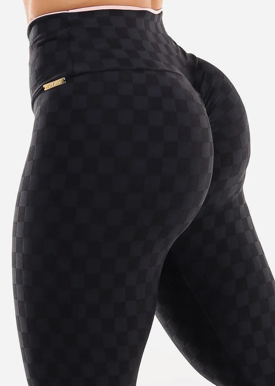 MADE IN BRAZIL Butt Lift Scrunch Leggings Jacquard Checkered Black sold by Moda