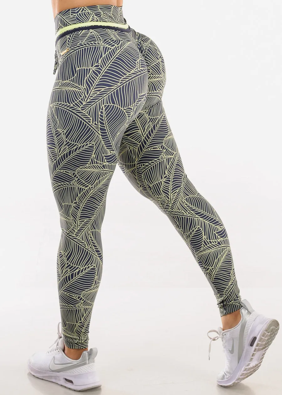MADE IN BRAZIL Butt Lift Scrunch Leggings Tropical Leaf Navy sold by Moda product image thumbnail 4