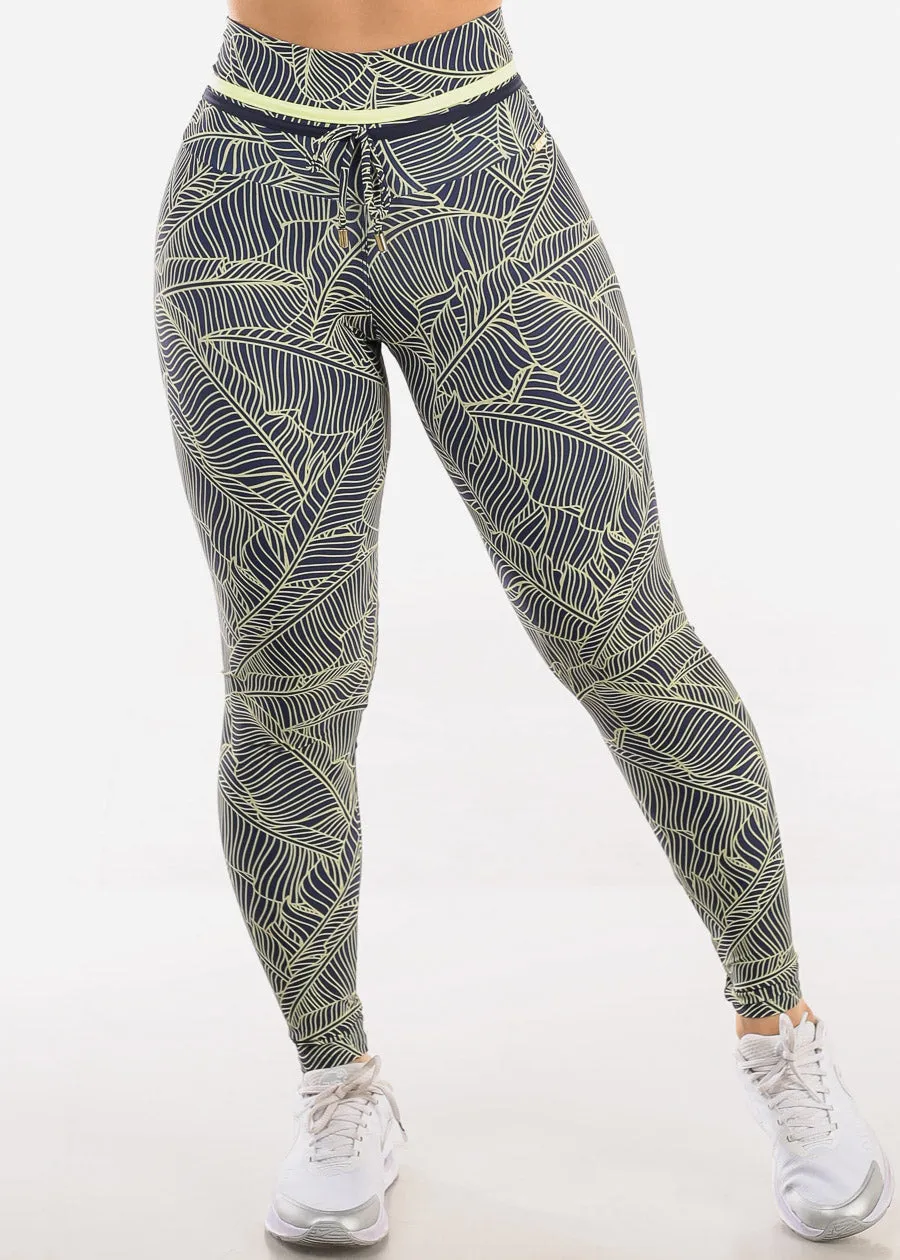 MADE IN BRAZIL Butt Lift Scrunch Leggings Tropical Leaf Navy sold by Moda product image thumbnail 2