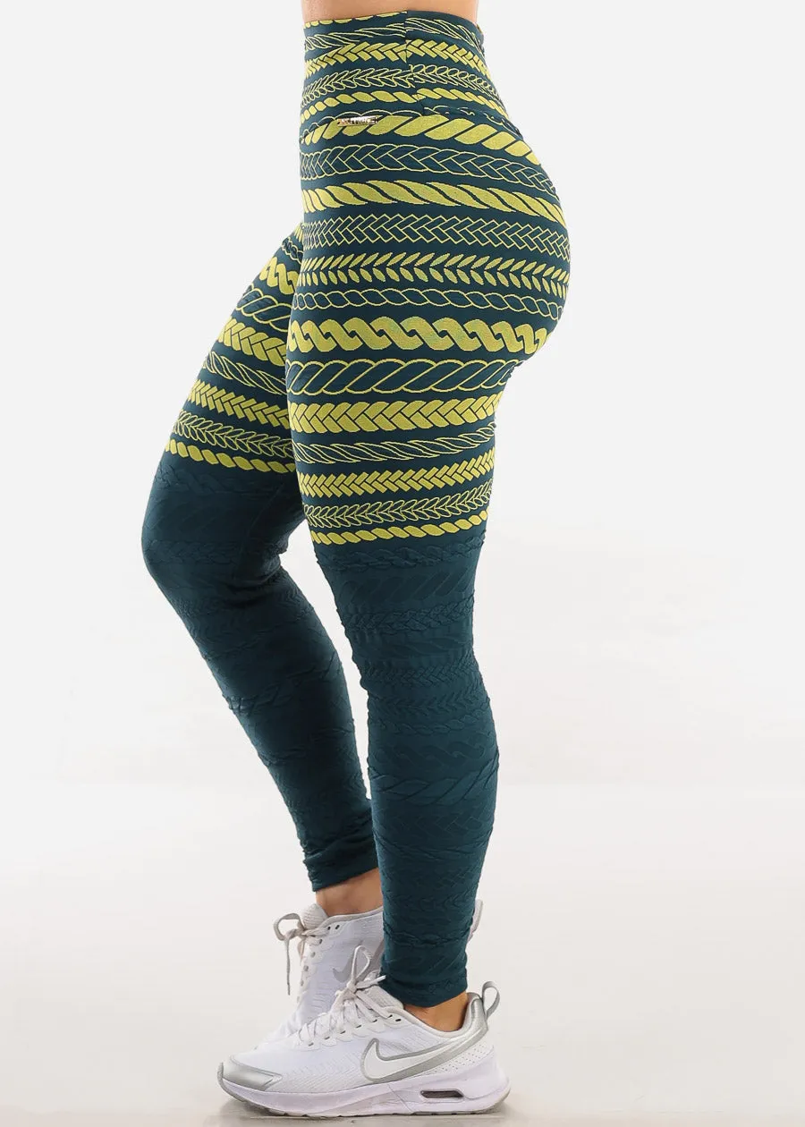 MADE IN BRAZIL Butt Lift Scrunch Leggings Tribal Jacquard Lime sold by Moda product image thumbnail 3