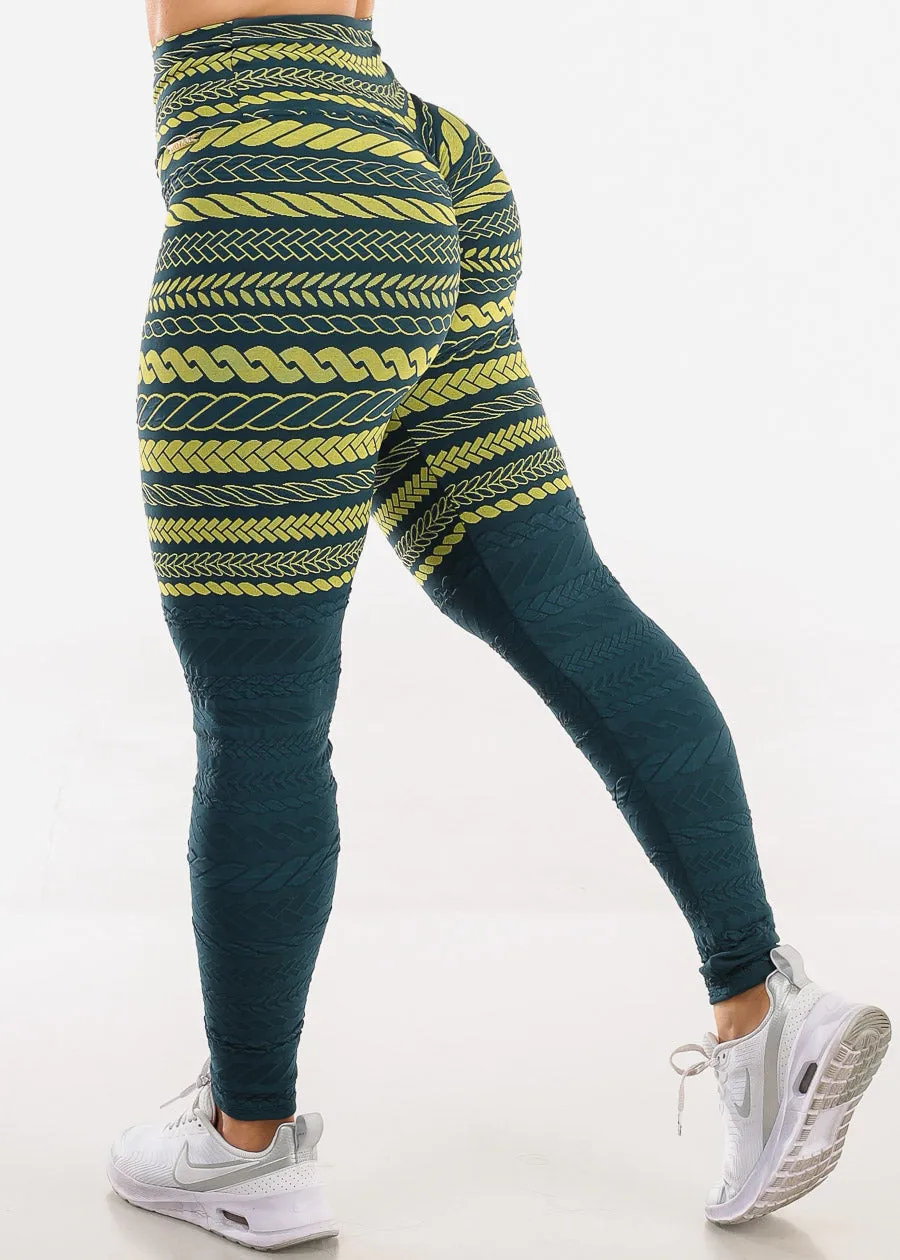 MADE IN BRAZIL Butt Lift Scrunch Leggings Tribal Jacquard Lime sold by Moda product image thumbnail 4