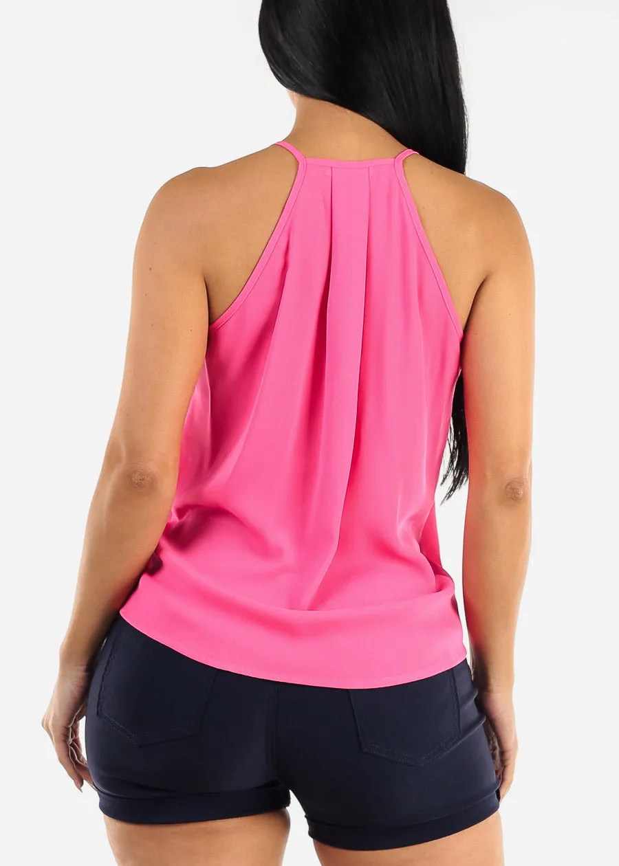 Sleeveless Surplice Chiffon Cami Top Dark Neon Pink sold by Moda product image thumbnail 4