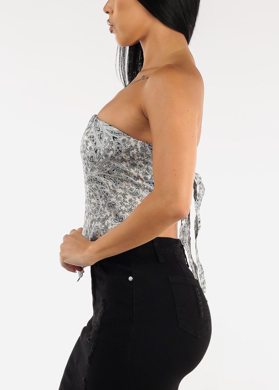 Strapless Satin Floral Bandana Crop Top sold by Moda product image thumbnail 3