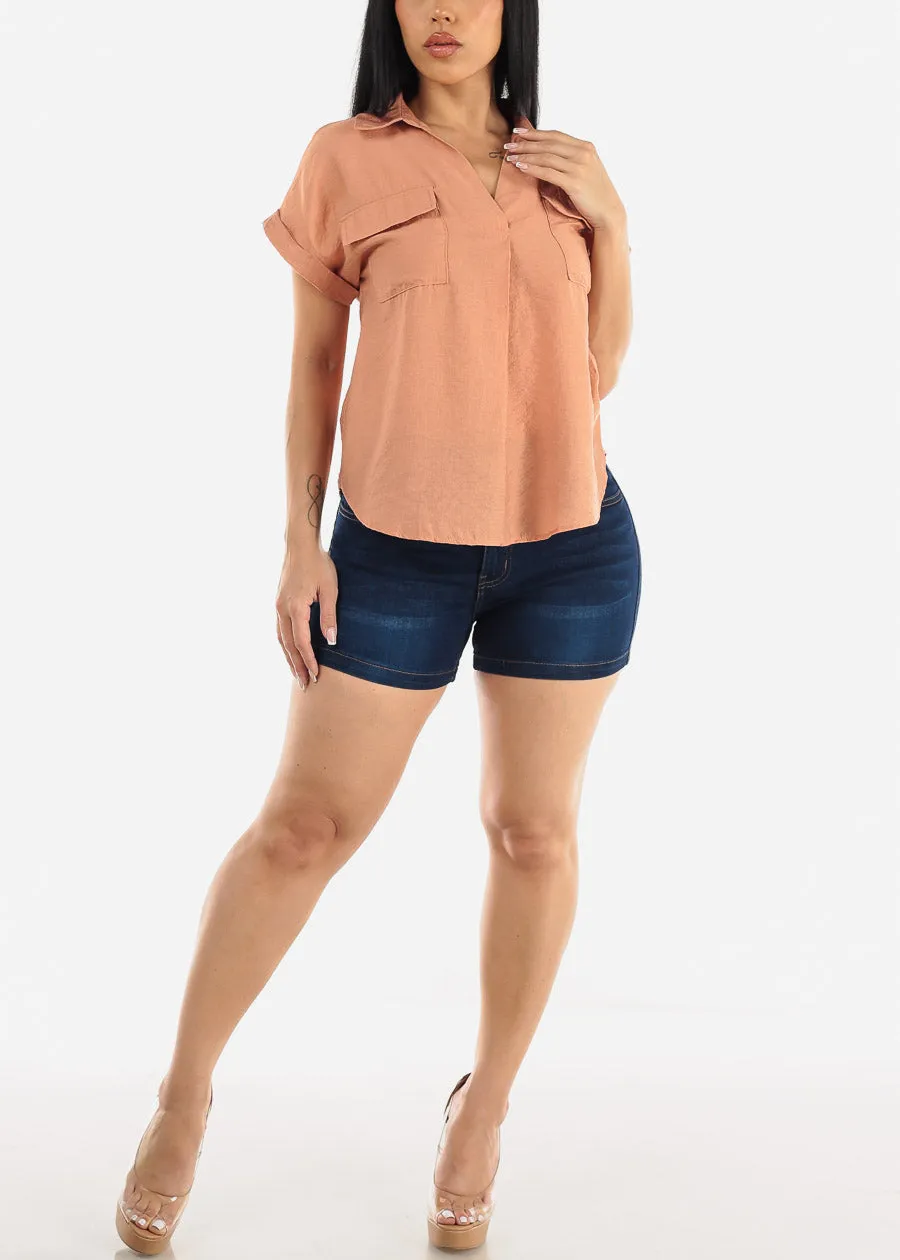 Short Sleeve Round Hem Collared Blouse w Pockets sold by Moda product image thumbnail 2