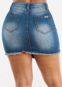 High Rise Asymmetrical Denim Mini Skirt sold by Moda