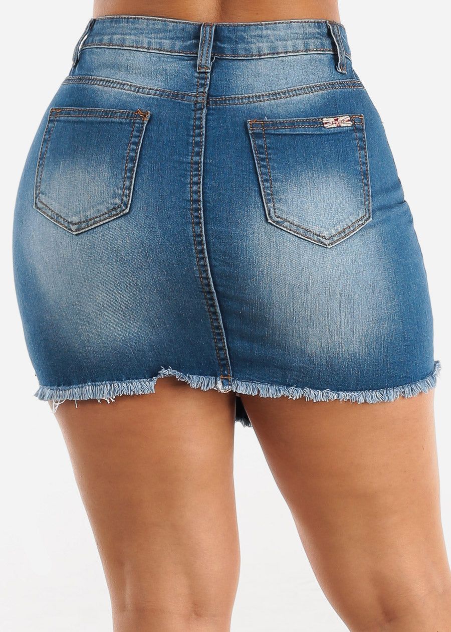 High Rise Asymmetrical Denim Mini Skirt sold by Moda product image thumbnail 4