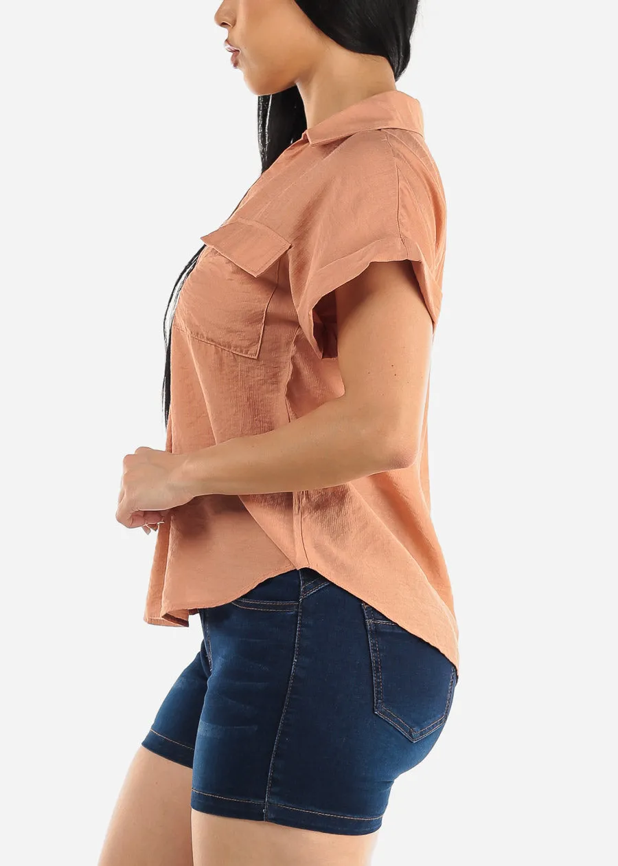 Short Sleeve Round Hem Collared Blouse w Pockets sold by Moda product image thumbnail 3