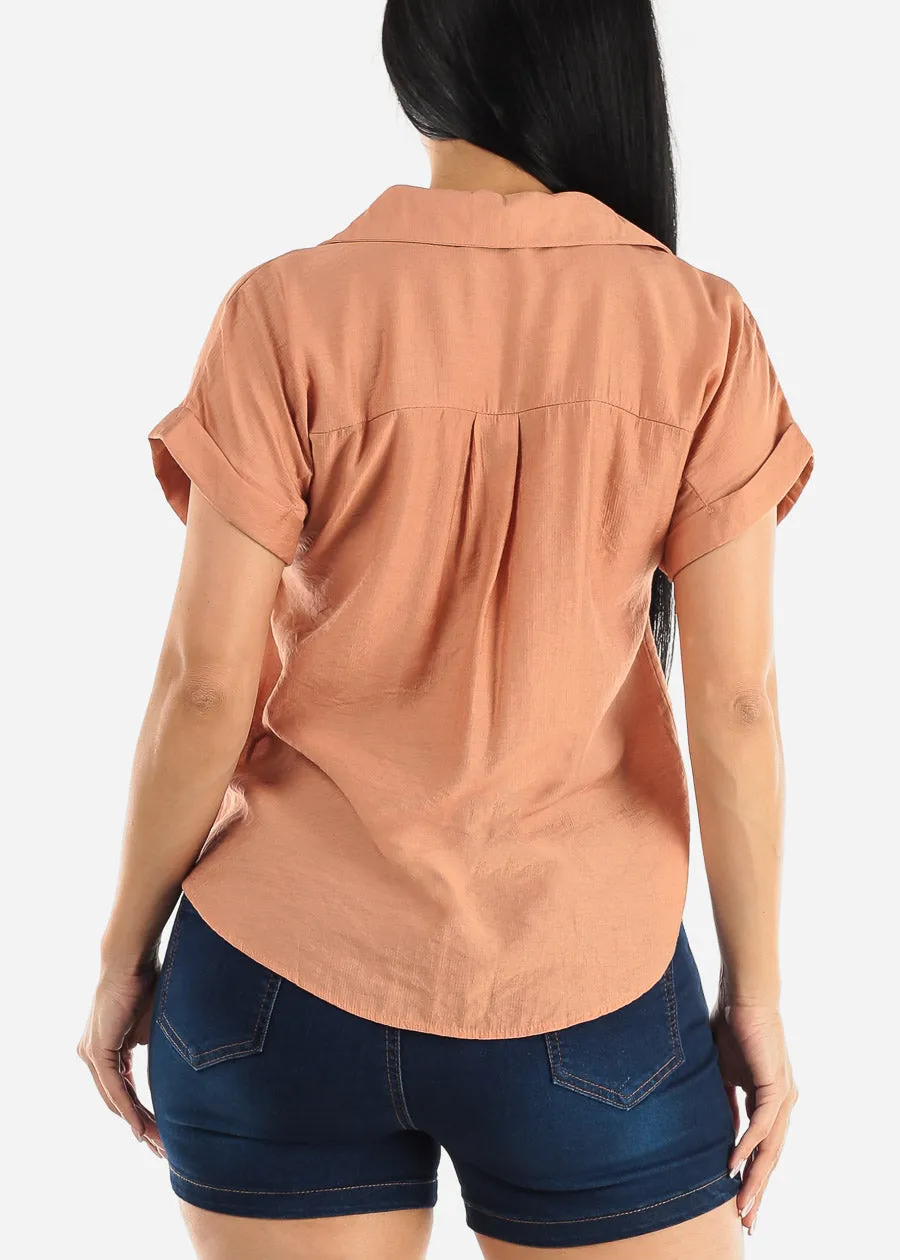 Short Sleeve Round Hem Collared Blouse w Pockets sold by Moda product image thumbnail 4
