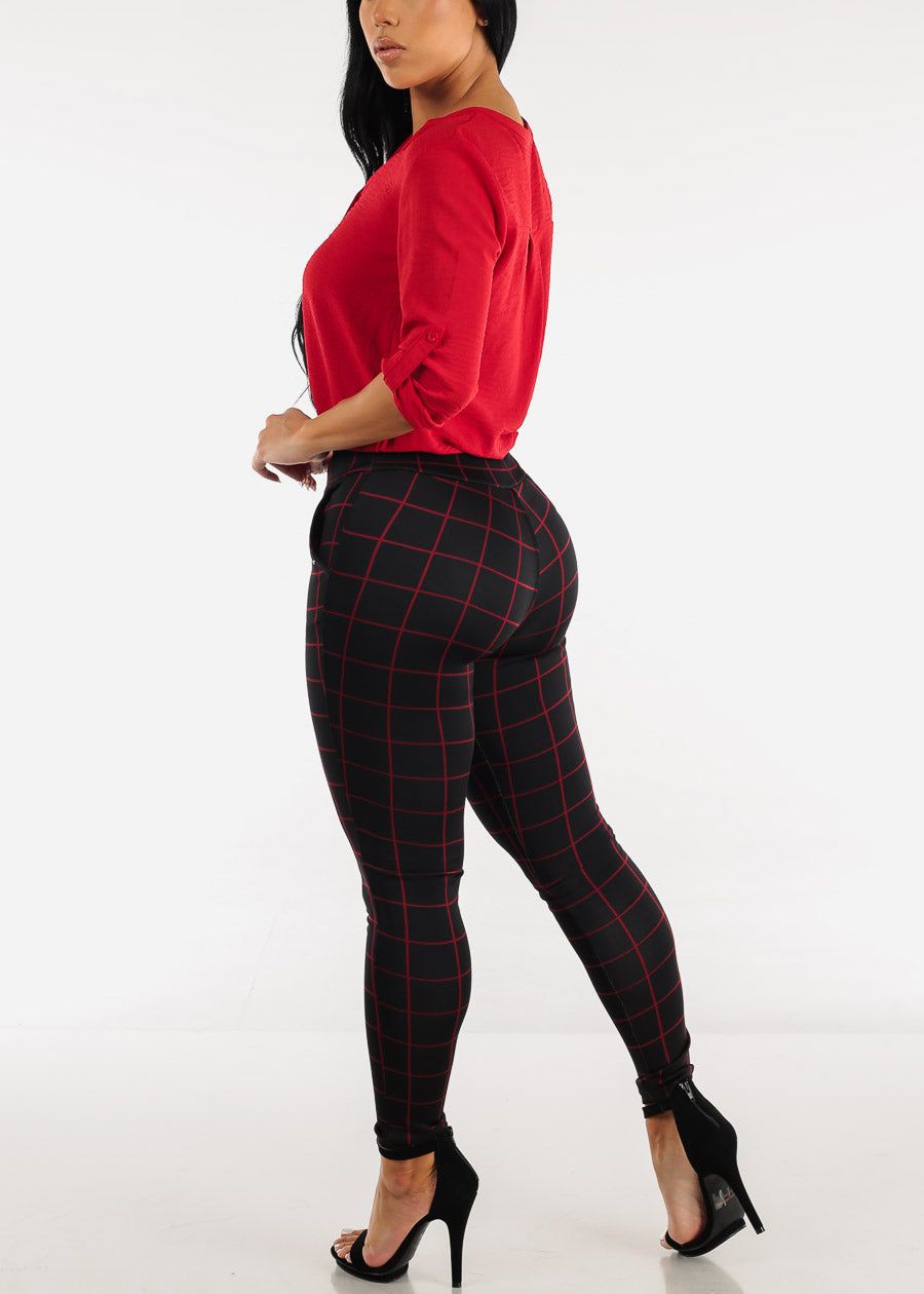 High Waisted Black Windowpane Skinny Pants sold by Moda product image thumbnail 5