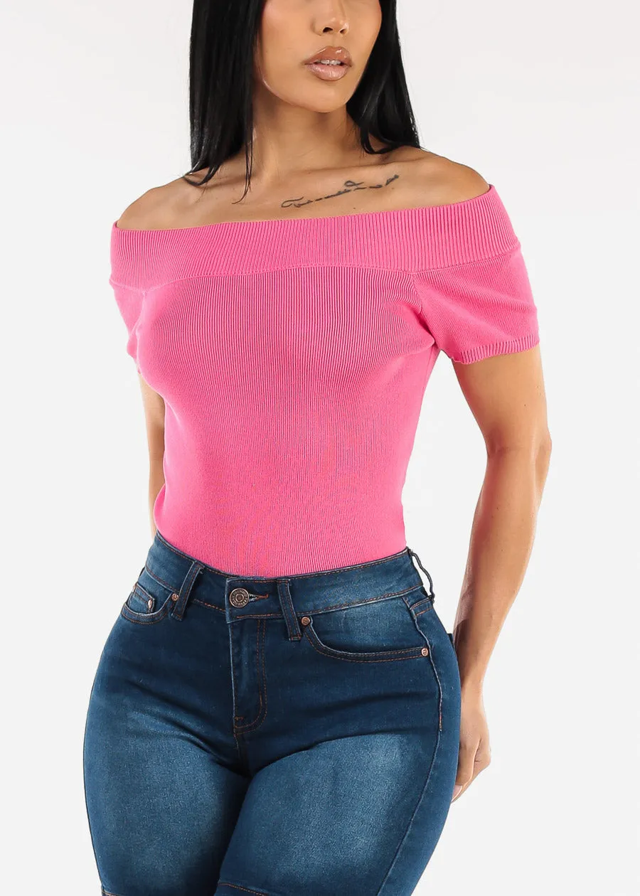 Off Shoulder Stretchy Top Hot Pink sold by Moda