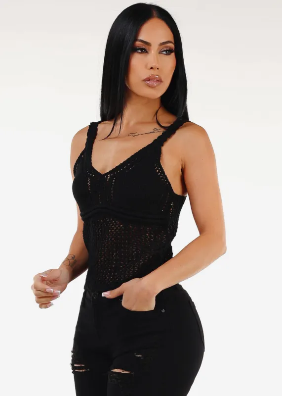 Sleeveless Crochet Top Black sold by Moda