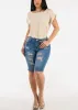 Cuffed Short Sleeve Poly Linen Blouse Beige sold by Moda