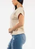 Cuffed Short Sleeve Poly Linen Blouse Beige sold by Moda