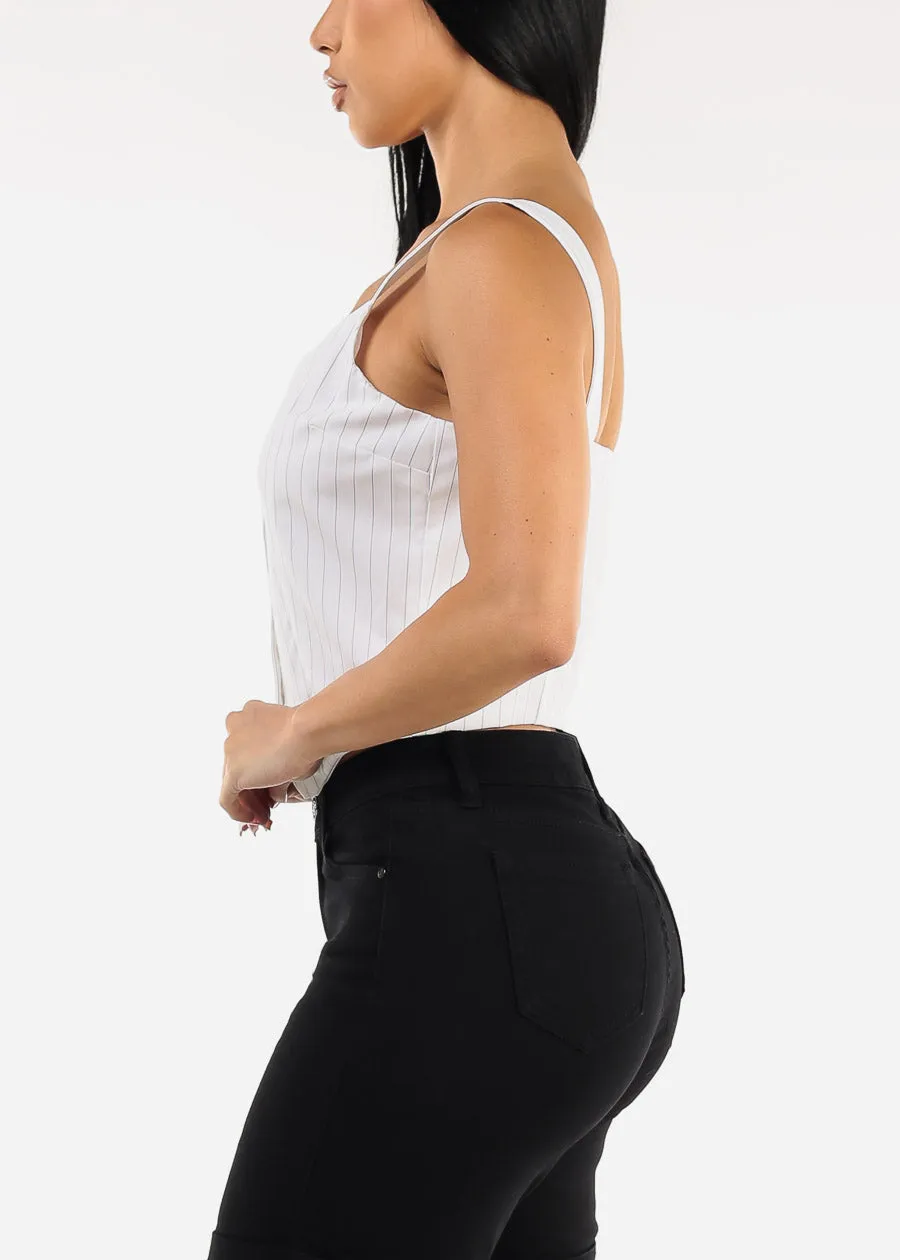 Sleeveless Button Up Stripe Vest Top White sold by Moda product image thumbnail 5