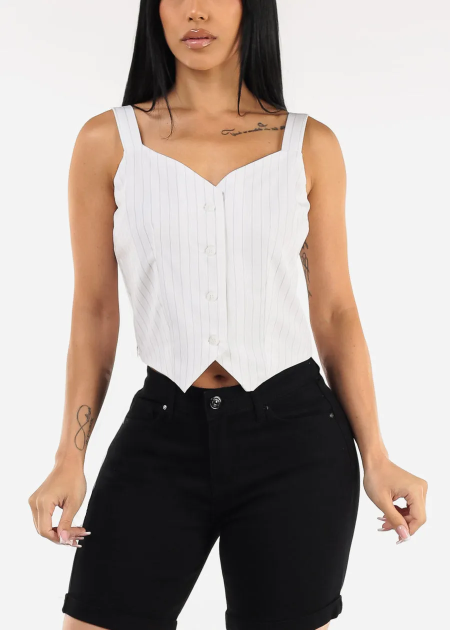 Sleeveless Button Up Stripe Vest Top White sold by Moda product image thumbnail 3