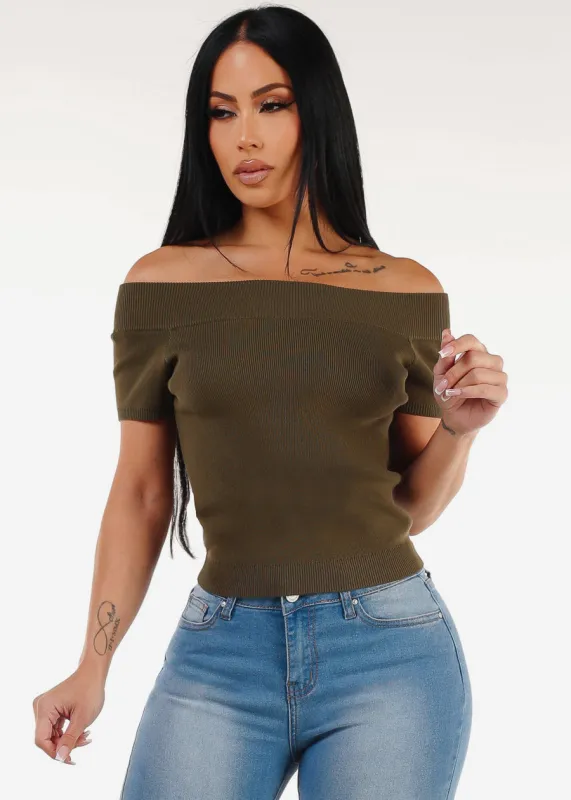 Off Shoulder Stretchy Top Olive sold by Moda
