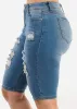 Stretchy Mid Rise Ripped Denim Bermuda Shorts Blue sold by Moda