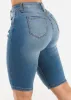 Stretchy Mid Rise Ripped Denim Bermuda Shorts Blue sold by Moda