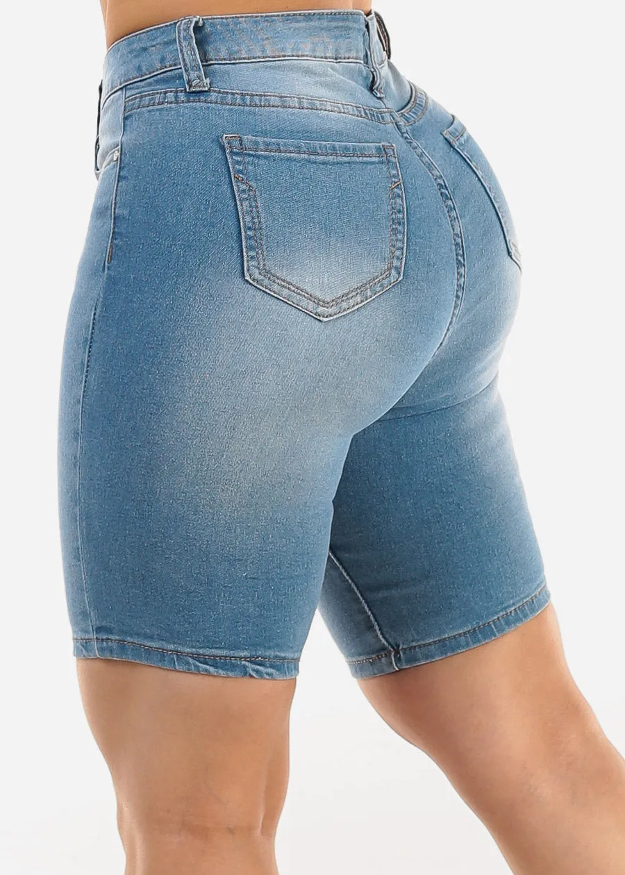 Stretchy Mid Rise Denim Bermuda Shorts Light Blue sold by Moda product image thumbnail 4