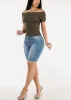 Stretchy Mid Rise Denim Bermuda Shorts Light Blue sold by Moda