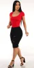 Red Denim Bermuda Shorts Look sold by Moda