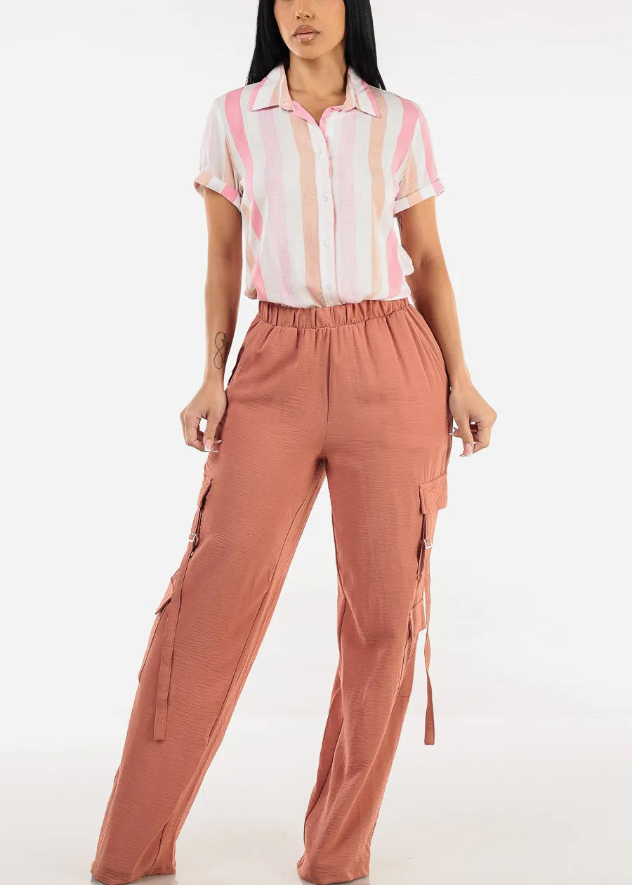 Super High Waist Wide Leg Cargo Pants Light Brick sold by Moda product image thumbnail 2