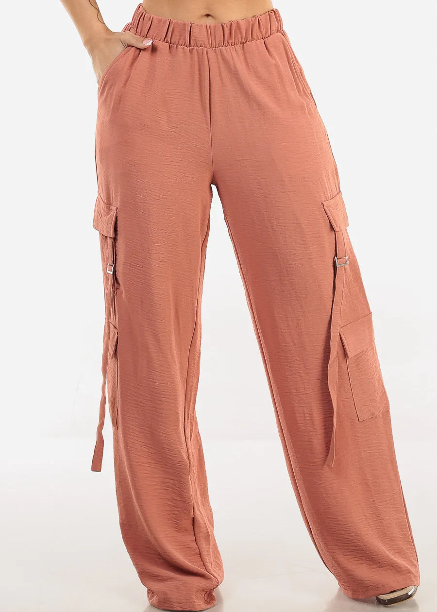 Super High Waist Wide Leg Cargo Pants Light Brick sold by Moda