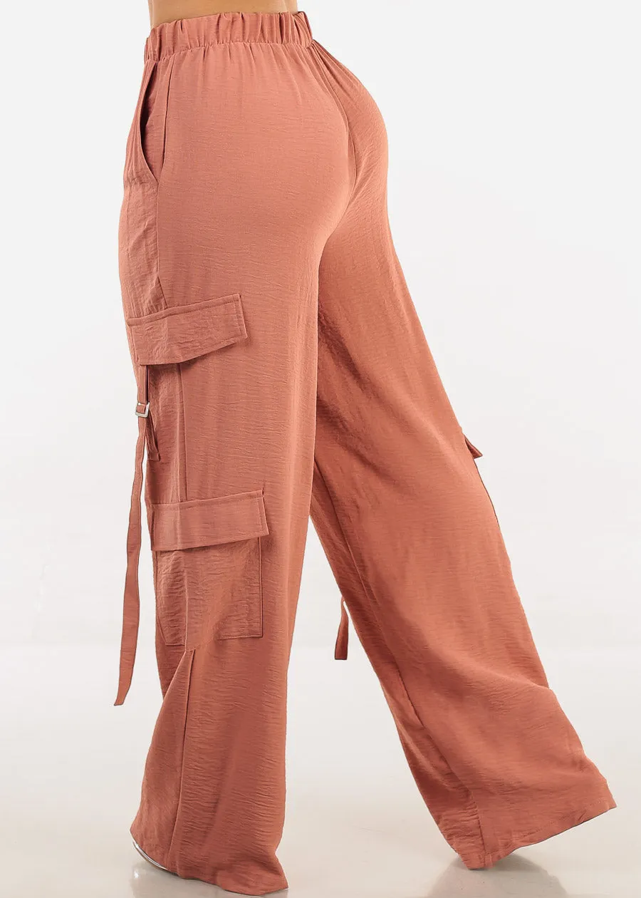 Super High Waist Wide Leg Cargo Pants Light Brick sold by Moda product image thumbnail 4