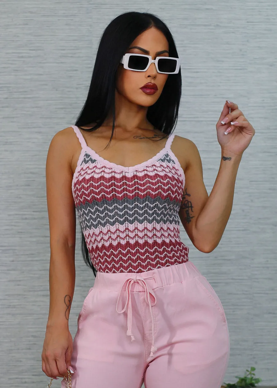 Sleeveless Vneck Crochet Top Pink sold by Moda